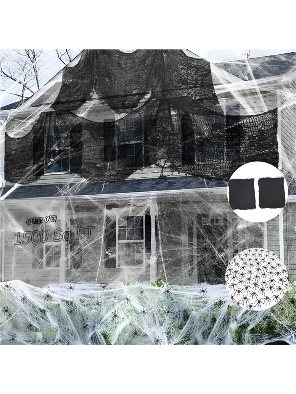 1500 sqft Halloween Spider Webs Decorations with 100 Fake Spiders & 2Pcs 72*30